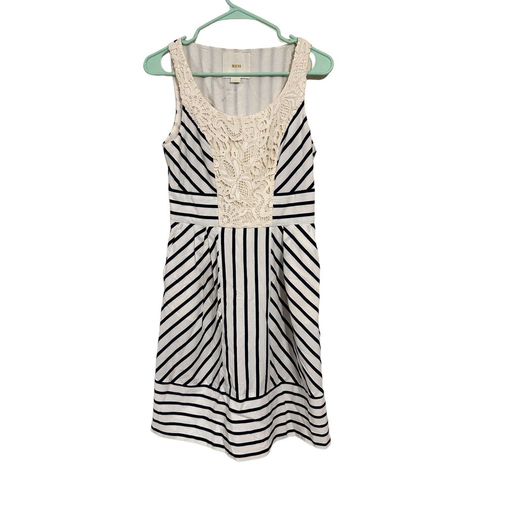 Anthropologie Maeve Chessia Blue and White Striped Sleeveless Dress Size 4